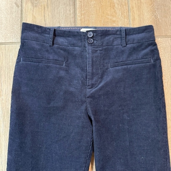 Anthropologie Women's Essential Corduroy Kick Flare Trouser Pants Navy Crop 0 - Picture 3 of 6